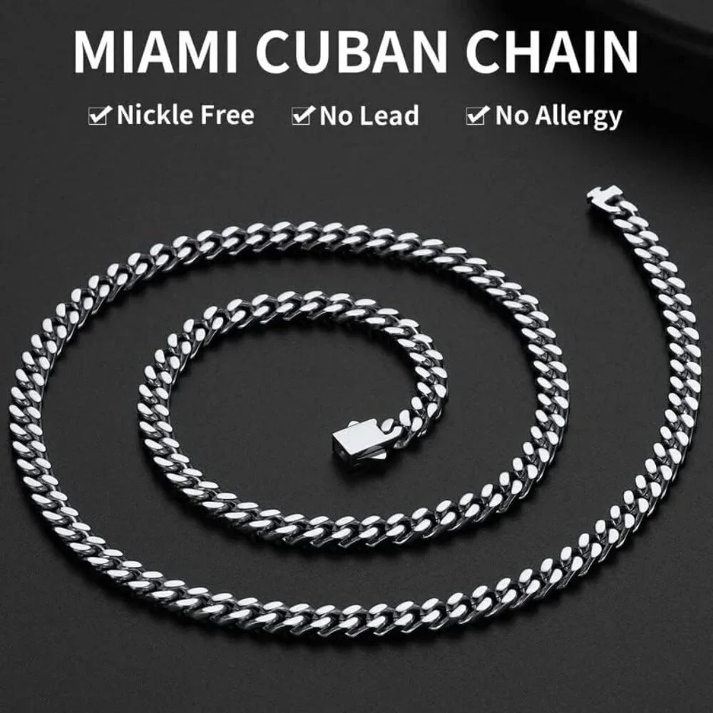 Men's 5mm Width Steel Silver 18K Gold Plated Cuban Durable Hip Hop Chain Jewelry
